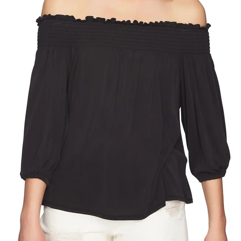 1.State Slit Sleeve Smocked Off The Shoulder Top